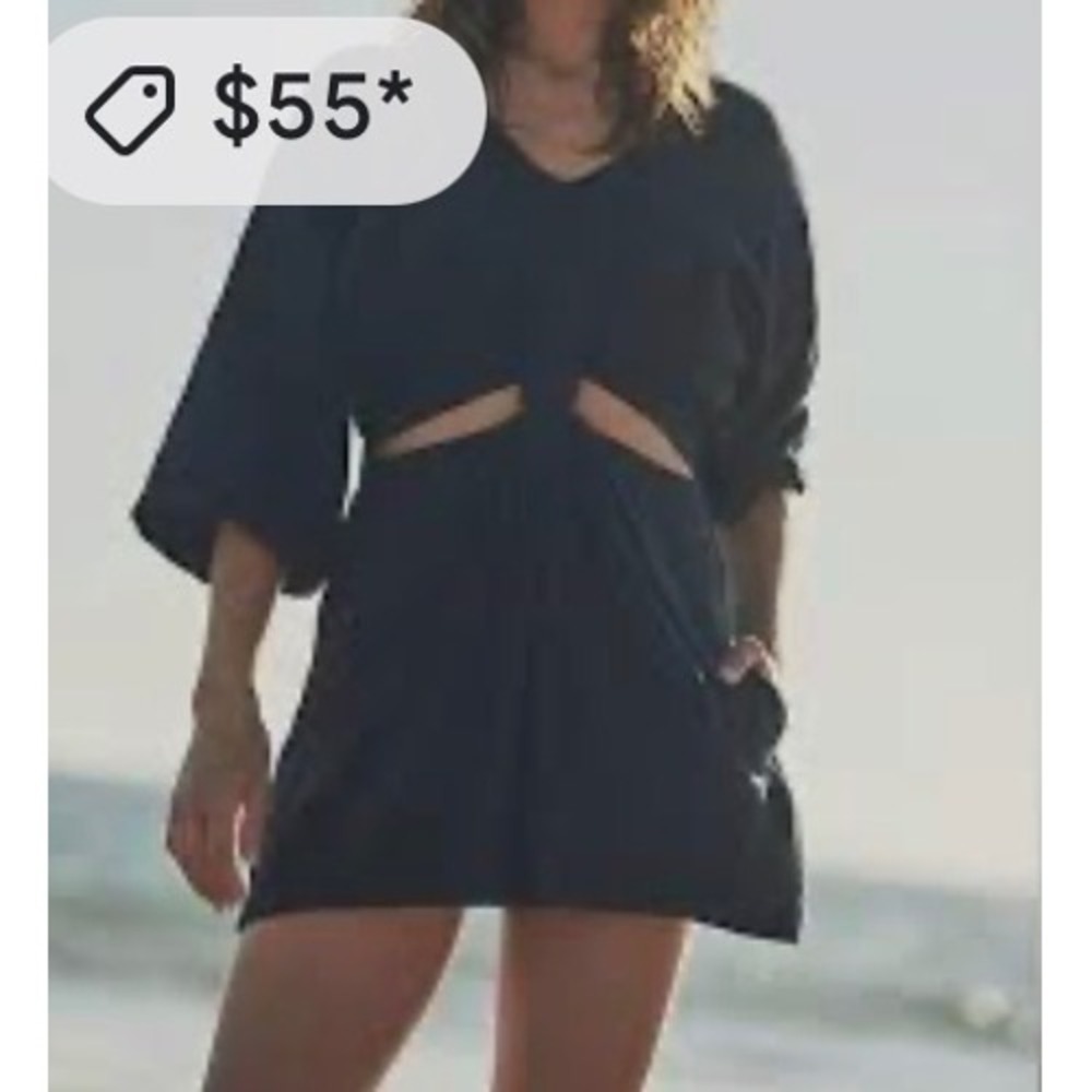 Free People FP Beach Black Cut-Out Mini Dress V-Neck Long Sleeve Medium - Picture 6 of 9
